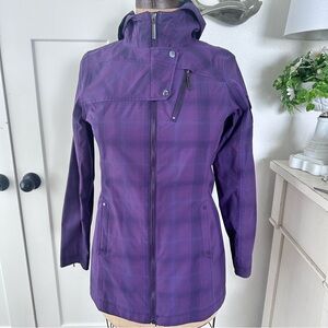 Marmot Membrain Purple Plaid Rain Hooded Jacket